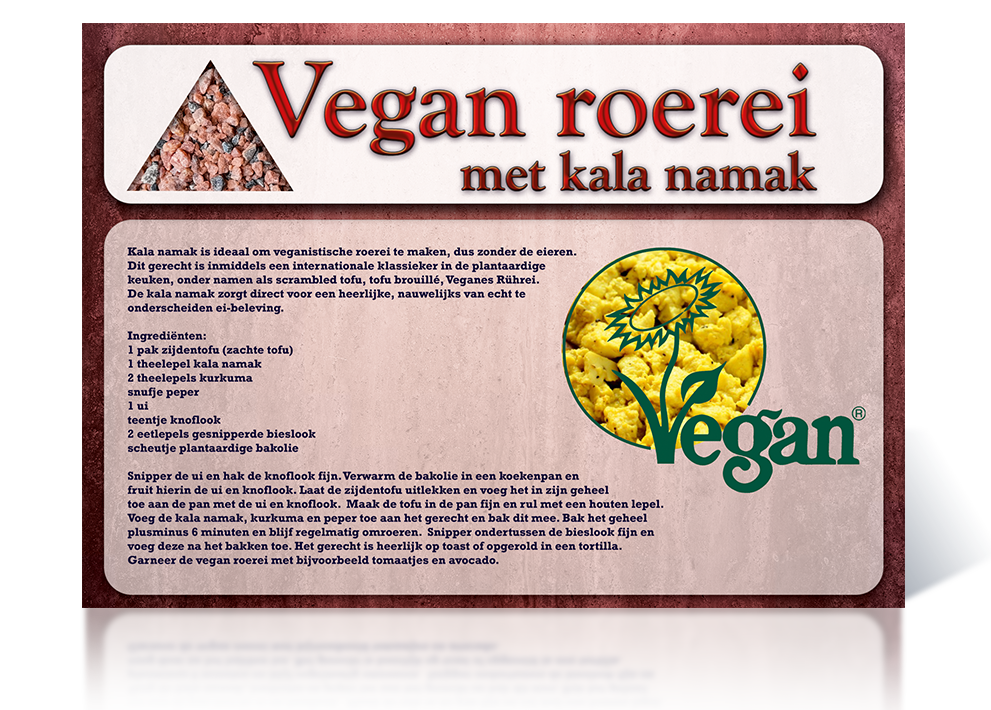 Minerala - Kala Namak - Zwart zout. achterzijde recept vegan roerei Baking Soda NL Nistelrode